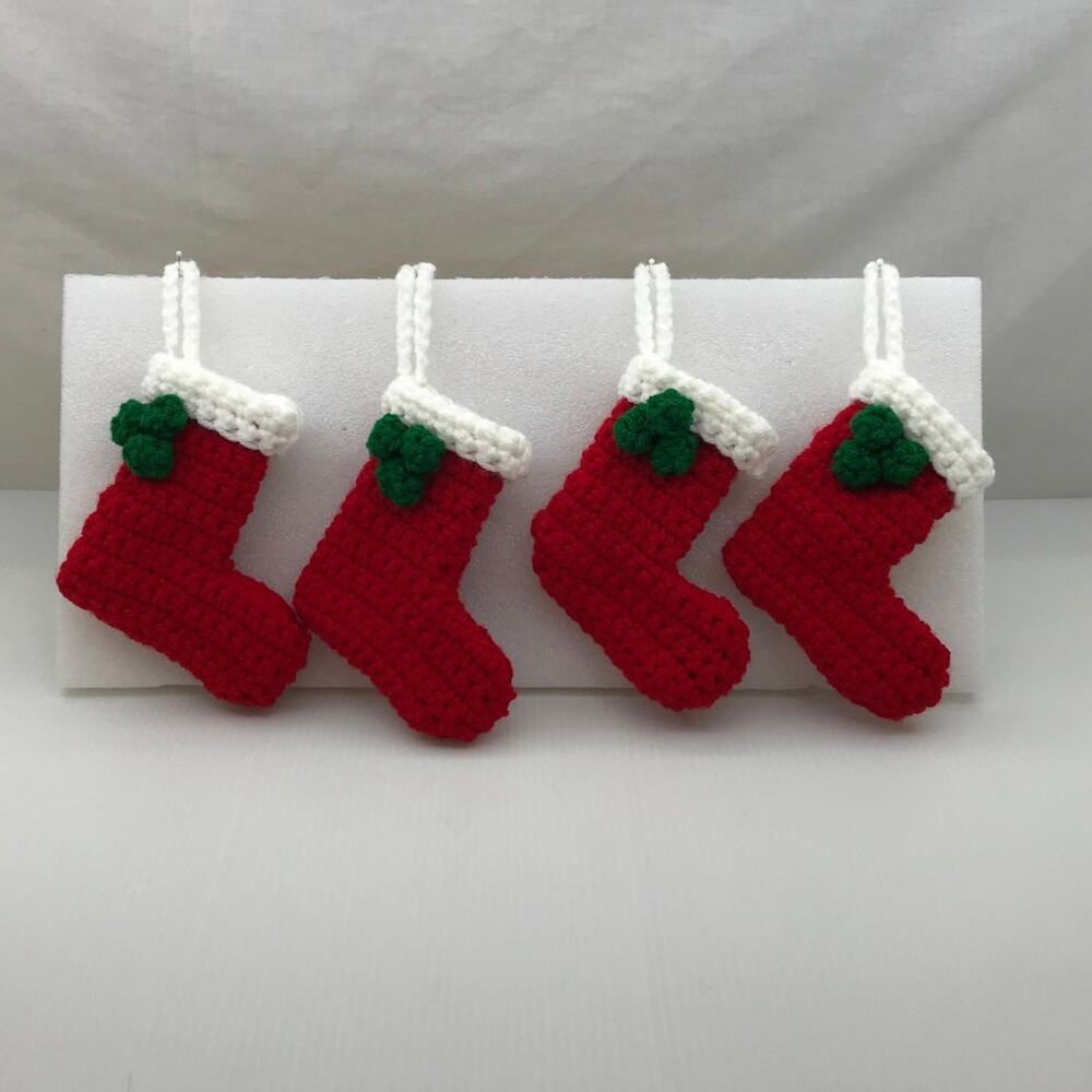 Handmade Christmas Crochet Mini Stockings Gift Holder Ornaments Set of 4